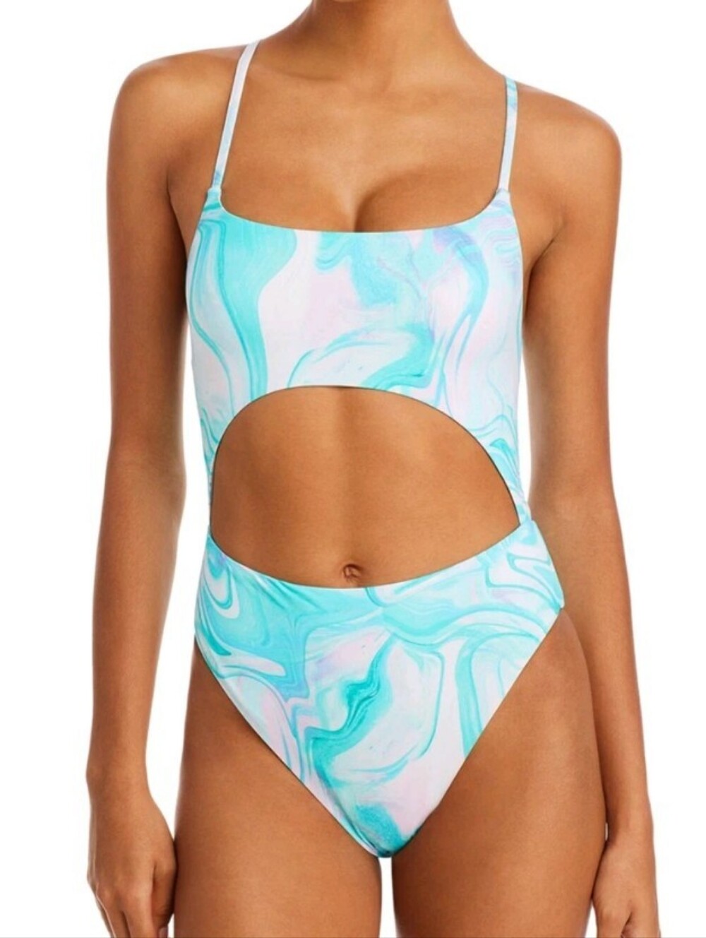 Aqua Marble Cutout One-Piece Swimsuit - Aqua Pink